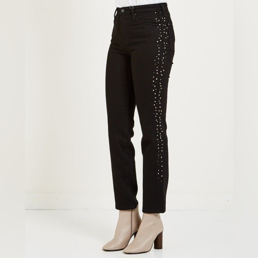 AG Jeans Isabelle high-rise straight crop black studded jeans size 29 R